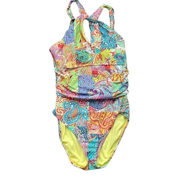 Bleu Rod Beattie Womens Paisley One Piece Swimsuit Swimwear Multicolor‎ Size 6 - Picture 2 of 6